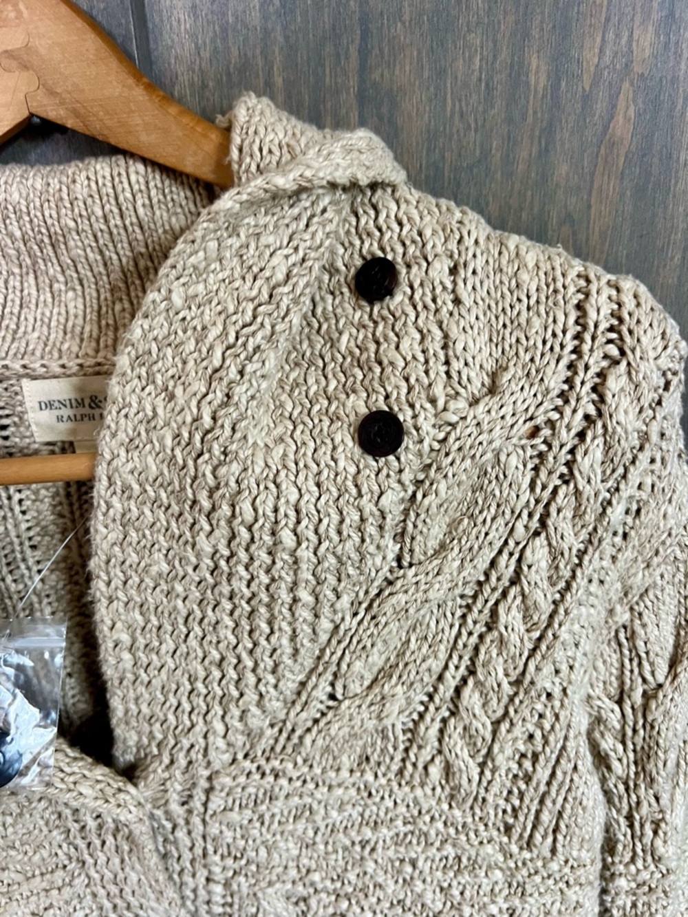 New! Denim & Supply Ralph Lauren Cream Cable-Knit Cardigan - Picture 3 of 4